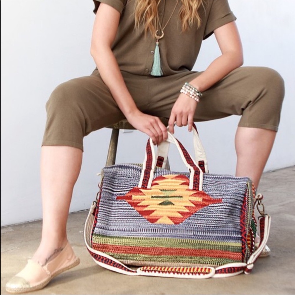Boho Aztec Stitched Boston Duffle Bag - Picture 5 of 12